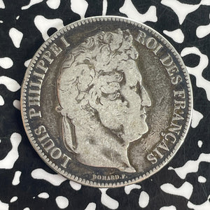 1843-A France 5 Francs Lot#T8286 Large Silver Coin!