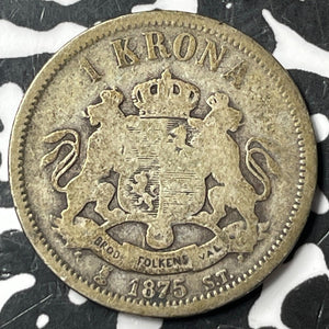 1875 Sweden 1 Kroner Lot#D7729 Silver!