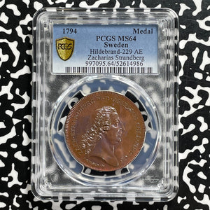1794 Sweden Zacharias Strandberg Medal PCGS MS64 Lot#G1029 Hildebrand-229