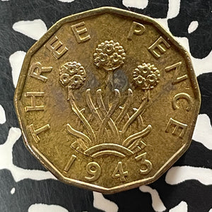 1943 Great Britain 3 Pence Threepence Lot#T4253 Nice!