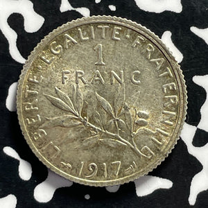 1917 France 1 Franc Lot#T9523 Silver! High Grade! Beautiful!