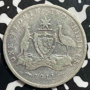 1911 Australia 1 Florin Lot#T1554 Silver! Low Mintage