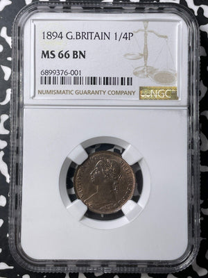 1894 Great Britain Farthing NGC MS66BN Lot#G8393 Gem BU! Top Graded!