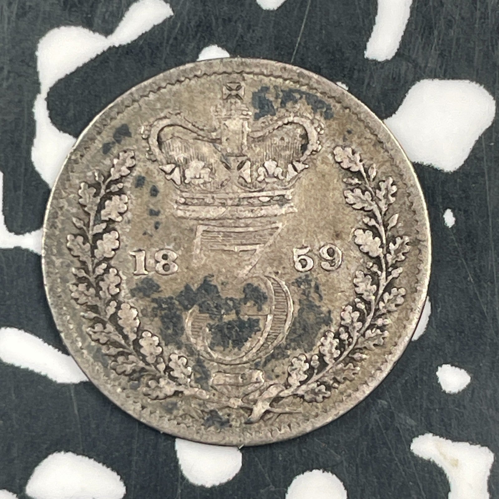 1859 Great Britain 3 Pence Threepence Lot#F5642 Silver!