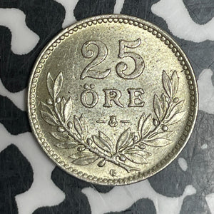 1937 Sweden 25 Ore Lot#T6046 Silver! High Grade! Beautiful!