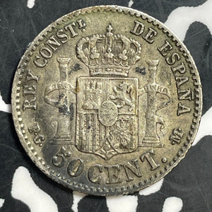 1892 (92) Spain 50 Centimos Lot#E7925 Silver!