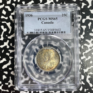 1936 Canada 25 Cents PCGS MS65 Lot#G1075 Silver! Gem BU! Beautiful Toning!