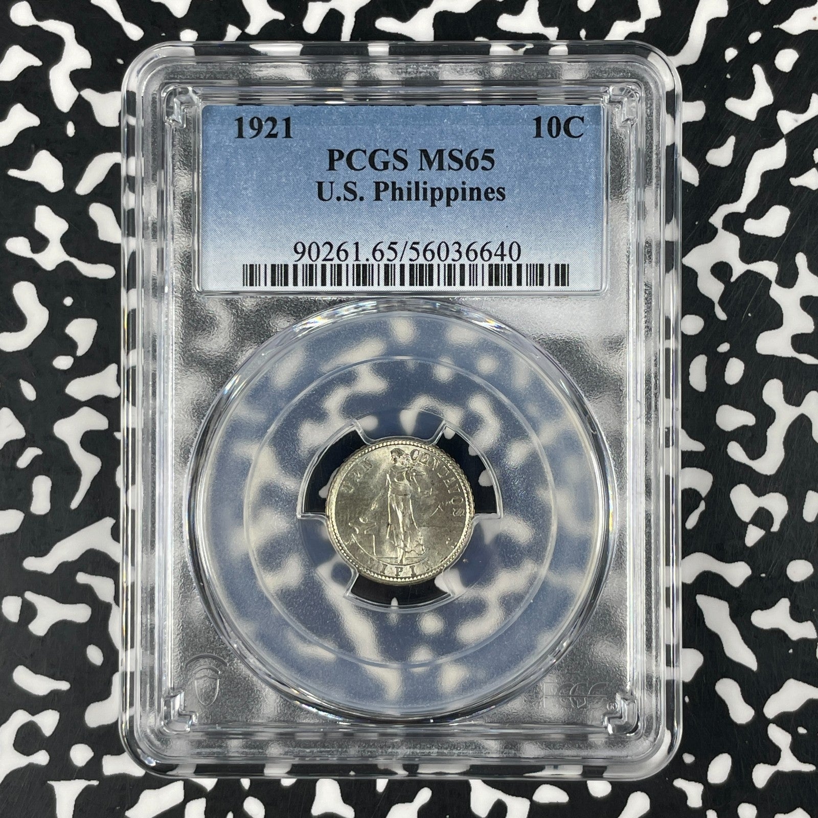 1921 U.S. Philippines 10 Centavos PCGS MS65 Lot#G3320 Silver! Gem BU! Key Date!