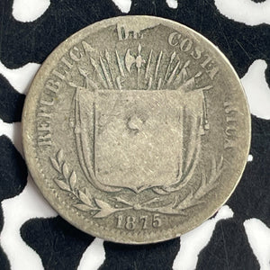 1875 Costa Rica 10 Centavos Lot#T7079 Silver! Scarce!