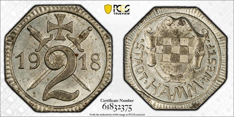 1918 Germany Westphalia 2 Pfennig Notgeld PCGS MS64 Lot#G3441 Top Graded!