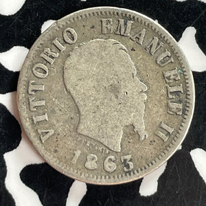 1863 Italy 50 Centesimi Lot#T7343 Silver!