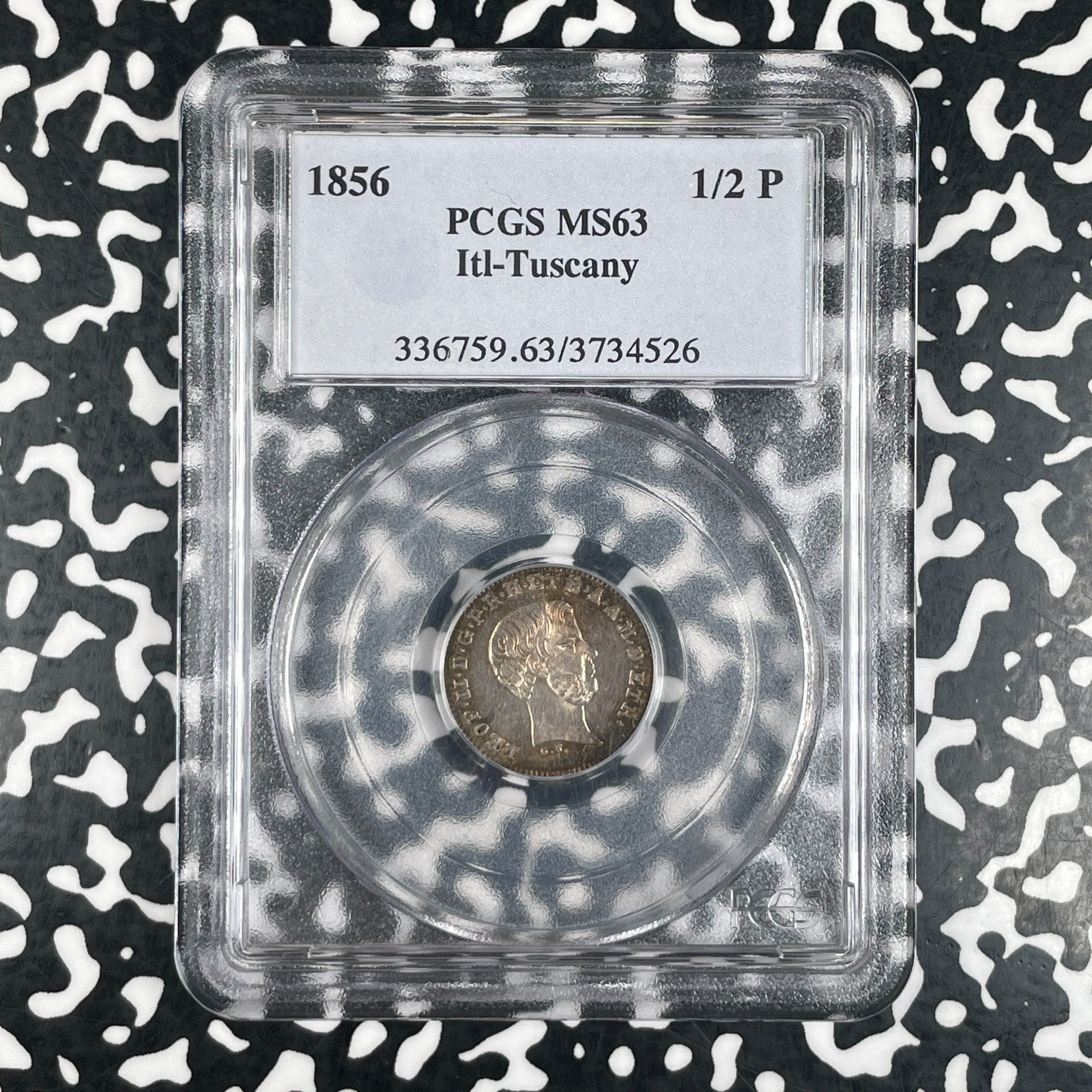 1856 Italy Tuscany 1/2 Paolo PCGS MS63 Lot#G4037 Silver! Choice UNC!