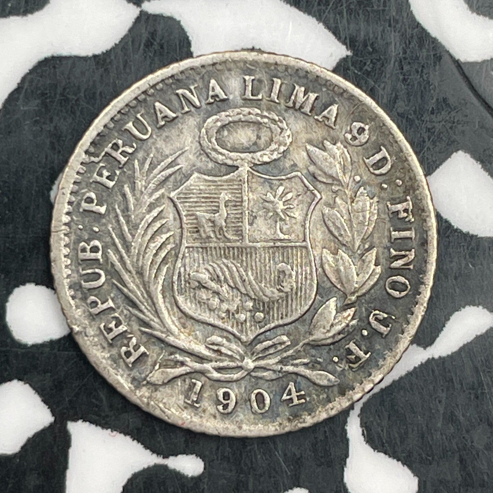 1904 Peru 1/2 Dinero Lot#F9476 Silver!