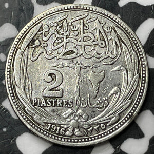 1916 Egypt 2 Piastres Lot#D7658 Silver!