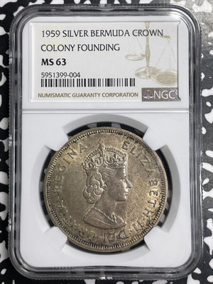1959 Bermuda Colony Founding 1 Crown NGC MS63 Lot#MK107 Silver! Choice UNC!