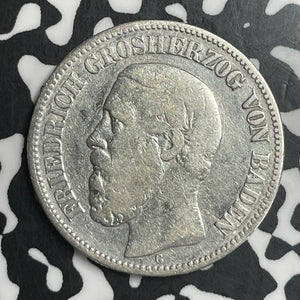 1877 Germany Baden 2 Mark Lot#T6650 Silver! Old Cleaning