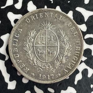 1917 Uruguay 50 Centesimos Lot#C1009 Silver! Nice!