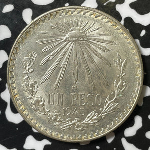 1945 Mexico 1 Peso Lot#E5013 Silver! High Grade! Beautiful!