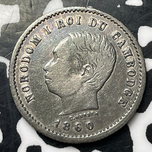 1860 Cambodia 50 Centimes Lot#JM8750 Silver! Scarce!