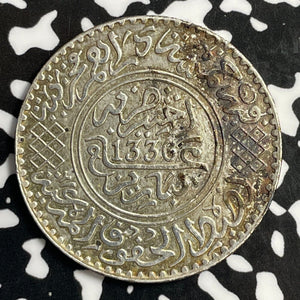 AH 1336 (1917) Morocco 1/2 Rial Half Rial 5 Dirhams Lot#E1506 Silver!