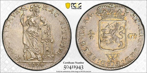 1794-W Netherlands West Indies Utrecht 1/4 Gulden PCGS Cleaned-AU Det. Lot#G8731