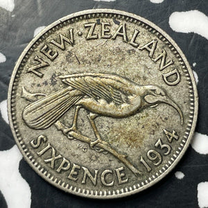 1934 New Zealand 6 Pence Sixpence Lot#E8151 Silver!