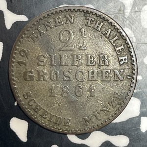 1861-CP Germany Hesse-Darmstadt 2 1/2 Groschen Lot#T3521 Silver!