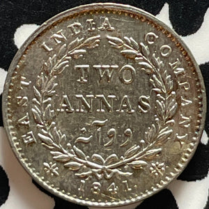 1841 India 2 Annas Lot#JM9311 Silver! High Grade! Beautiful! KM#459