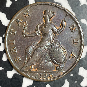 1730 Great Britain 'Geogivs' II Error 1/2 Penny Lot#JM9107 Nice!