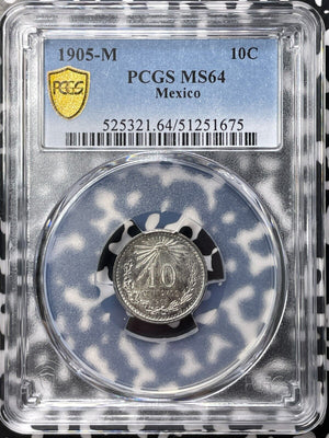 1905-M Mexico 10 Centavos PCGS MS64 Lot#G9332 Silver! Choice UNC!