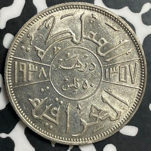 1938 Iraq 50 Fils Lot#E9689 Silver! Nice!