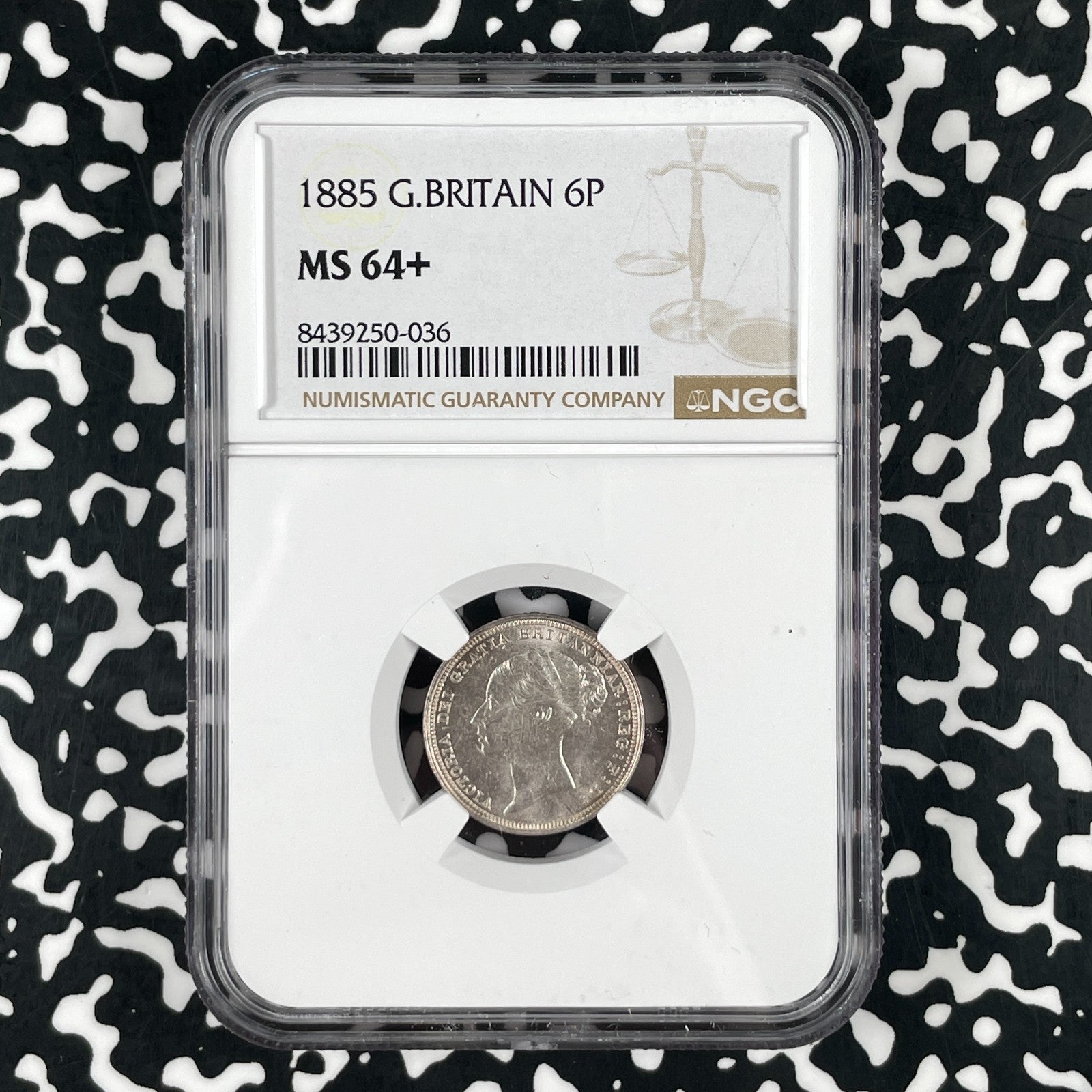 1885 Great Britain Victoria 6 Pence NGC MS64+ Lot#G3370 Silver! Choice UNC!