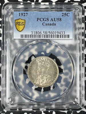 1927 Canada 25 Cents PCGS AU58 Lot#G047 Silver! Key Date!