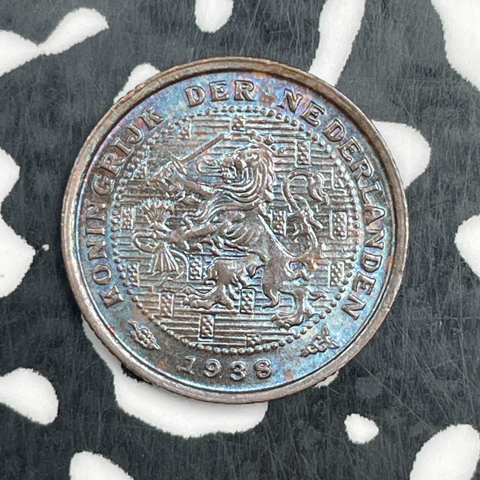 1938 Netherlands 1/2 Cent Lot#N1515 High Grade! Beautiful Toning!