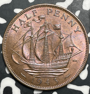 1943 Great Britain 1/2 Penny Half Penny Lot#T9052 High Grade! Beautiful!
