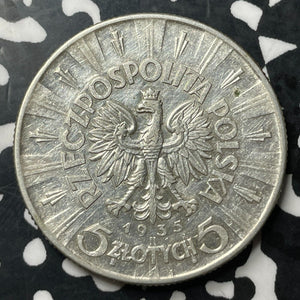 1935 Poland 5 Zlotych Lot#E7021 Silver! Y#28