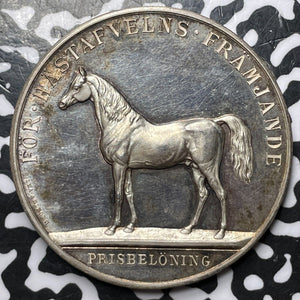 (c.1900) Sweden Oscar II Horse Breeding Medal Lot#JM6960 Silver! 44mm