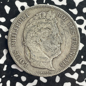 1833-W France 5 Francs Lot#T8314 Large Silver Coin!