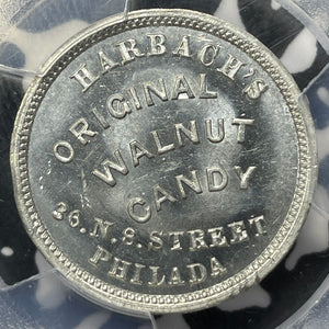 (1876) U.S. Philadelphia Harbach's Walnut Candy Trade Token PCGS MS64 Lot#G7014