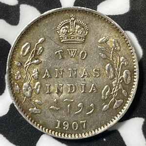 1907 India 2 Annas Lot#E4880 Silver! High Grade! Beautiful!