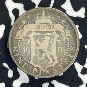 1901 Cyprus 9 Piastres Lot#T8638 Silver!