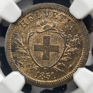 1851-A Switzerland 1 Rappen NGC MS64RB Lot#G9103 Choice UNC!