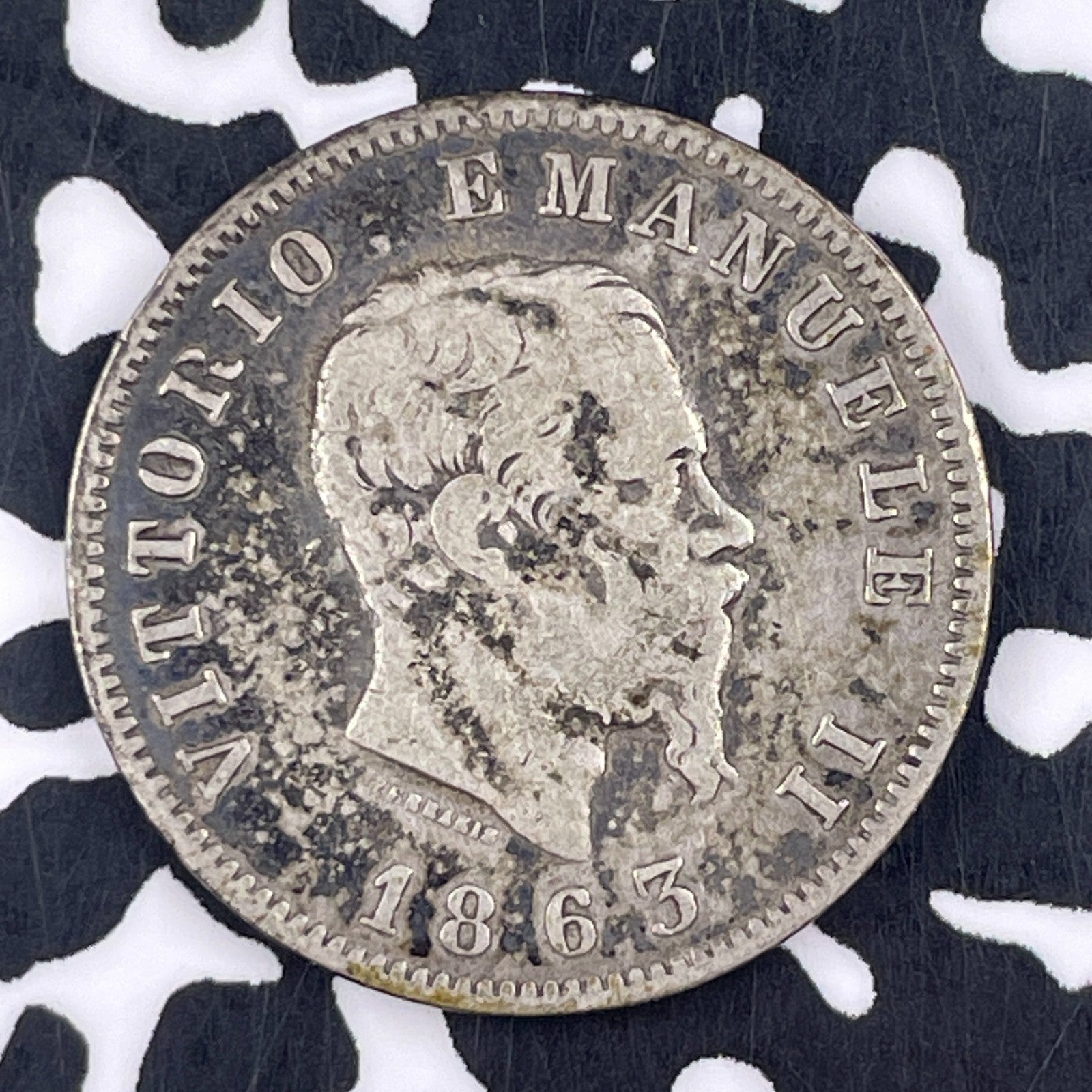1863 Italy 1 Lira Lot#F5017 Silver!
