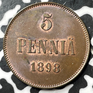 1898 Finland 5 Pennia Lot#JM7595 High Grade! Beautiful!