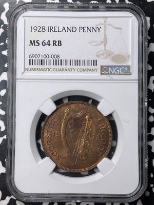 1928 Ireland 1 Penny NGC MS64RB Lot#G8941 Choice UNC!