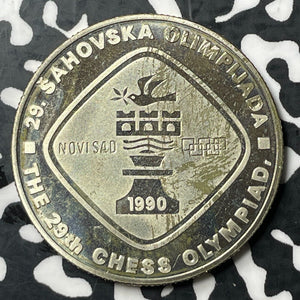 1990 Yugoslavia 5 Dinara Lot#E7020 Silver! Proof! Chess Olympiad