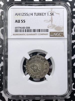 AH 1255 Year 4 (1842) Turkey 1 1/2 Kurus NGC AU55 Lot#G9084