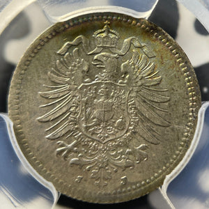 1875-J Germany 20 Pfennig PCGS MS63 Lot#G8207 Silver! Beautiful Toning! J-5