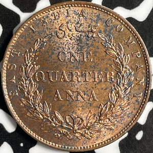 1858 India 1/4 Anna Lot#D8898 Beautiful Detail, Obverse Spot