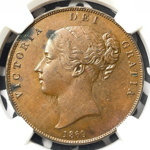 1860/59 G.B. 1 Penny NGC Environmental Damage-UNC Detail Lot#G7243 Key Date!